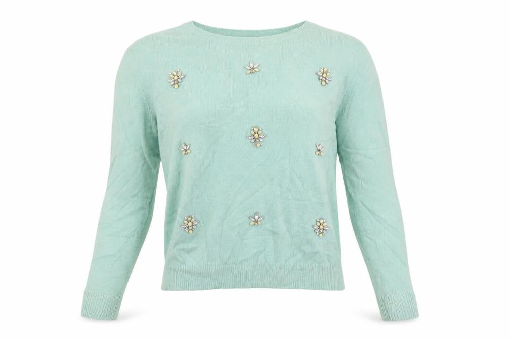 New Look Womens Green   Pullover Jumper Size 8  - rhinestone