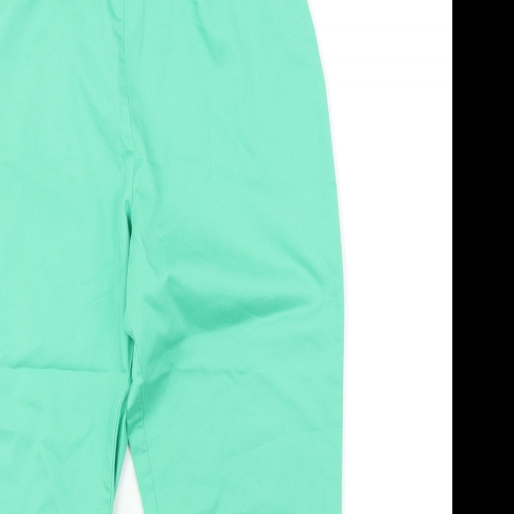Close-up detail of Simply Stockshop women’s green capri trousers, size UK 10, 20-inch leg