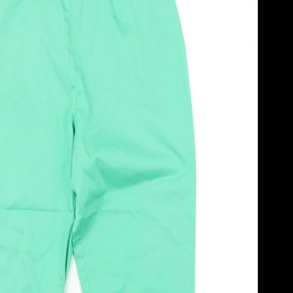 Close-up detail of Simply Stockshop women’s green capri trousers, size UK 10, 20-inch leg
