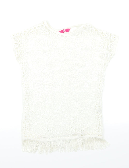 YD Girls White Floral  Basic Tank Size 7-8 Years  - Open Lace