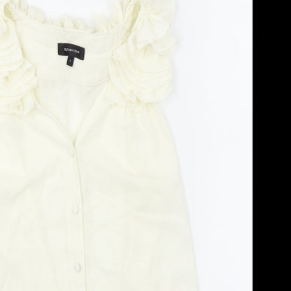 Close-up detail of Spense women’s white basic blouse, size L