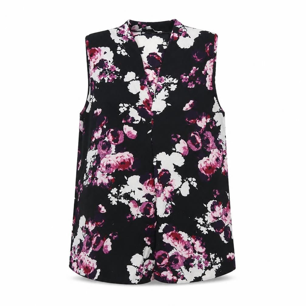 Peacocks Womens Black Floral  Basic Blouse Size 8
