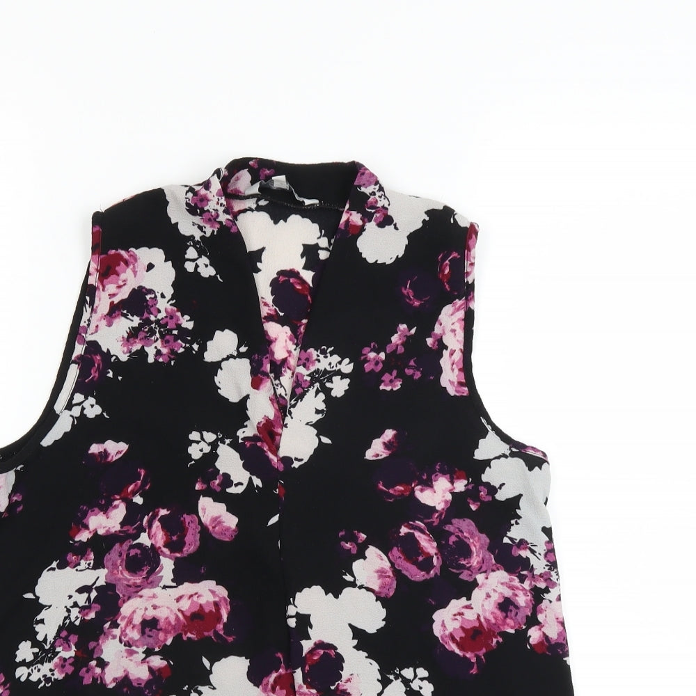 Peacocks Womens Black Floral  Basic Blouse Size 8