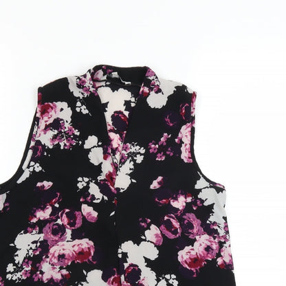 Close-up detail of Peacocks women’s black floral basic blouse, size UK 8