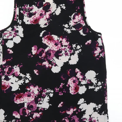 Brand and care label for Peacocks women’s black floral basic blouse, size UK 8