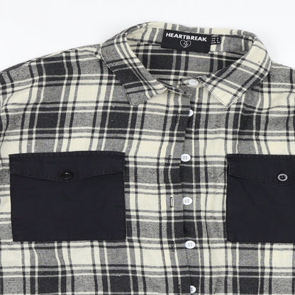 Close-up detail of HEARTBREAK women’s multicoloured check basic button-up, size UK 8
