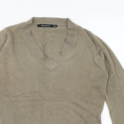 Close-up detail of Atmosphere women’s beige jumper, size UK 8