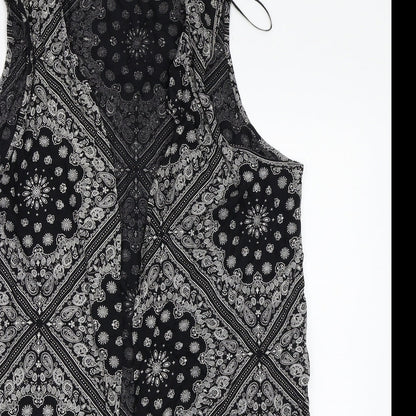 Close-up detail of Peacocks women’s black floral basic blouse, size M