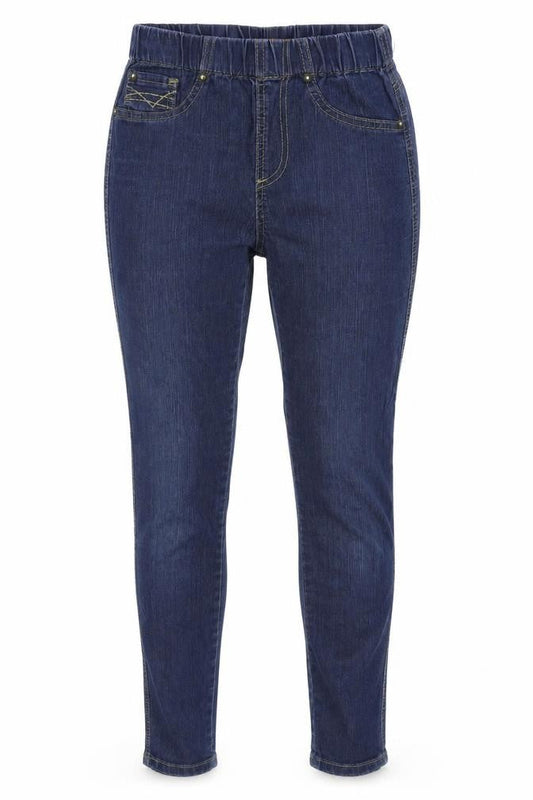 Front view of Denim & Co. women’s blue denim skinny jeans, size UK 8, 29-inch leg