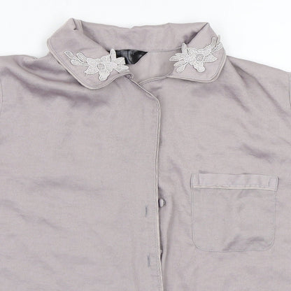 Close-up detail of Secret Possessions women’s grey basic button-up, size UK 4