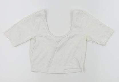 Additional front view of ASOS women’s white cropped t-shirt, size UK 4