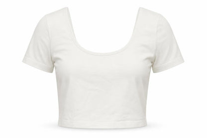 Front view of ASOS women’s white cropped t-shirt, size UK 4