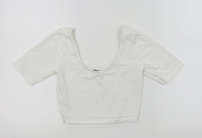 Back view of ASOS women’s white cropped t-shirt, size UK 4