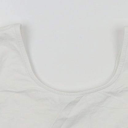 Close-up detail of ASOS women’s white cropped t-shirt, size UK 4