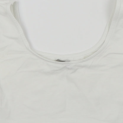 Brand and care label for ASOS women’s white cropped t-shirt, size UK 4