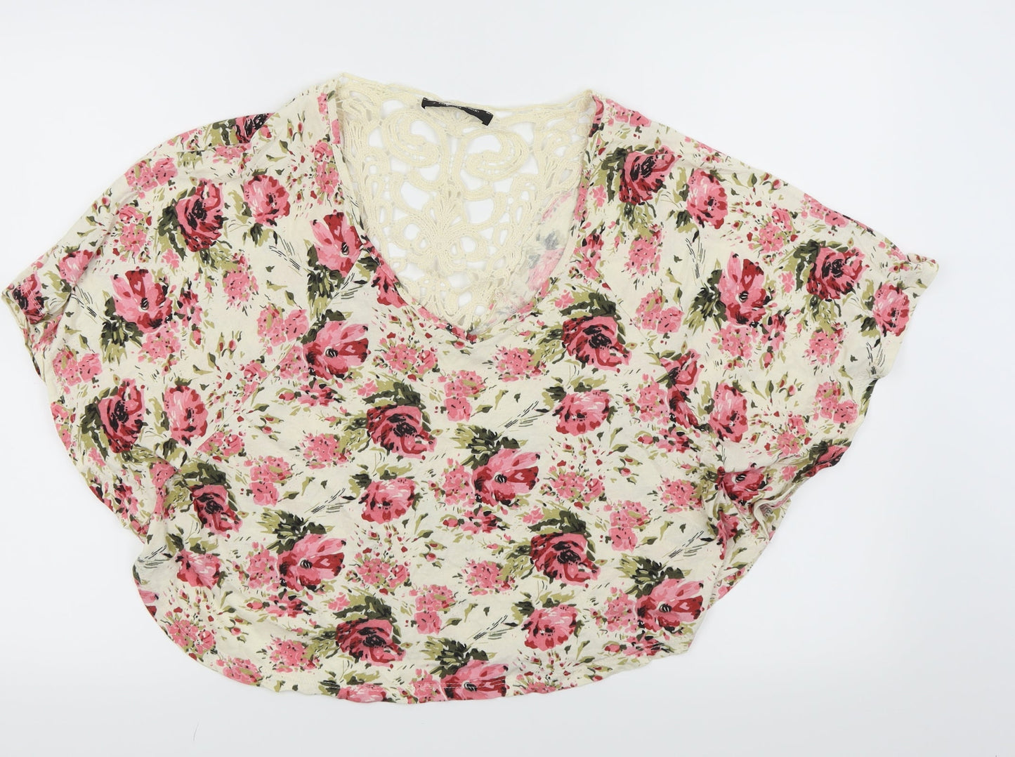 Internacionale Womens White Floral  Cropped T-Shirt Size 10