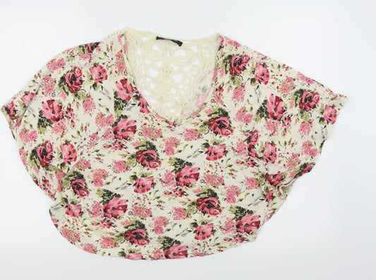 Internacionale Womens White Floral  Cropped T-Shirt Size 10