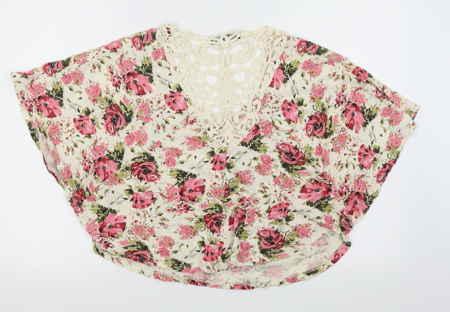 Internacionale Womens White Floral  Cropped T-Shirt Size 10
