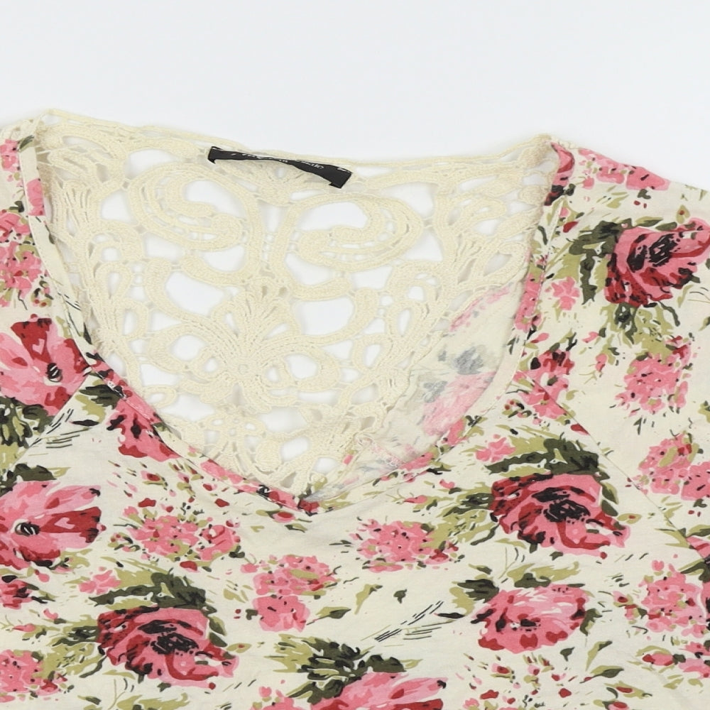Internacionale Womens White Floral  Cropped T-Shirt Size 10