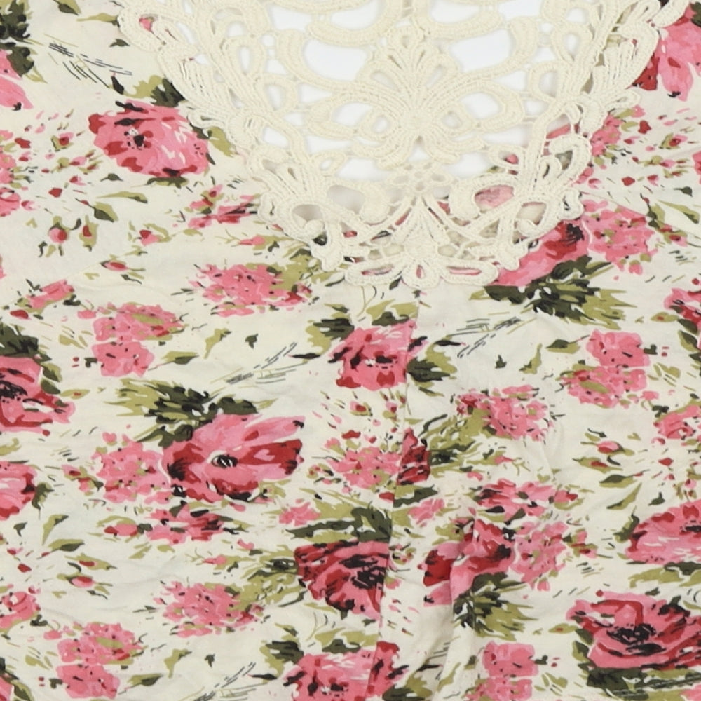 Internacionale Womens White Floral  Cropped T-Shirt Size 10