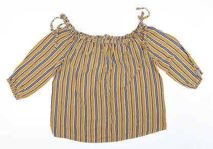 Front view of Matalan women’s yellow striped basic blouse, size UK 14
