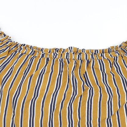 Close-up detail of Matalan women’s yellow striped basic blouse, size UK 14