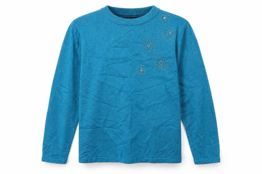Front view of Bonmarché women’s blue jumper, size S