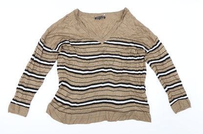 Front view of Next women’s beige striped jumper, size UK 18
