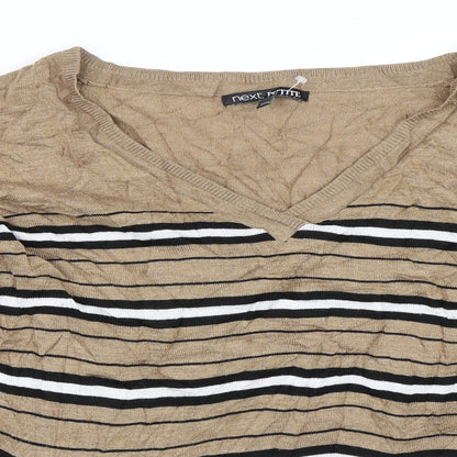 Close-up detail of Next women’s beige striped jumper, size UK 18