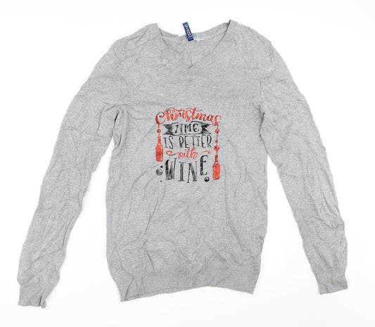 H&M Womens Grey   Pullover Jumper Size S  - christmas wine
