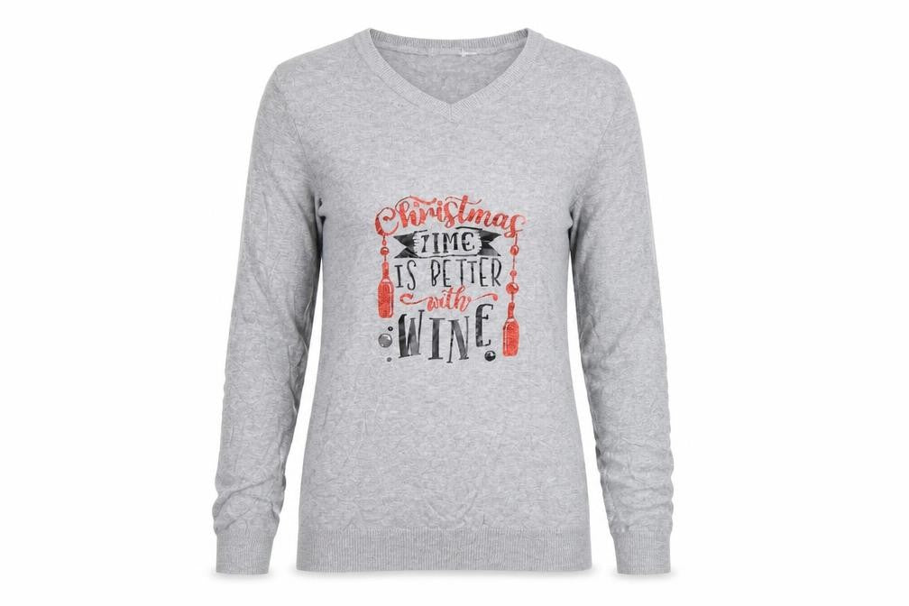H&M Womens Grey   Pullover Jumper Size S  - christmas wine