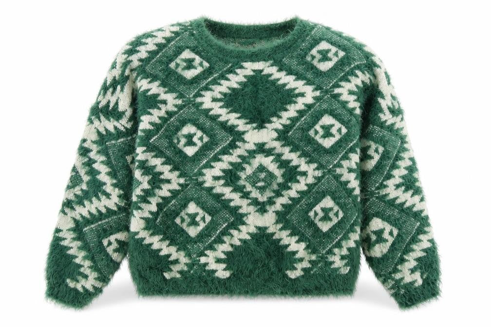 Sophyline Womens Green Geometric  Pullover Jumper Size M