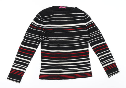 Additional front view of For Women women’s black striped jumper, size UK 12