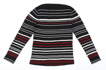 Back view of For Women women’s black striped jumper, size UK 12