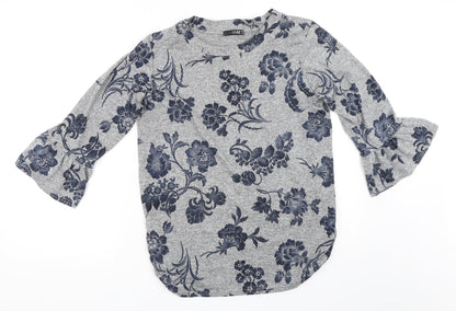 Additional front view of Quiz women’s grey floral jumper, size UK 14