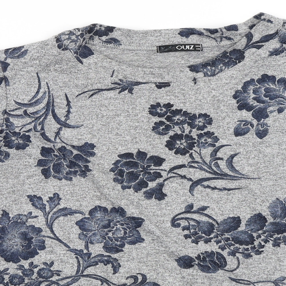 Quiz Womens Grey Floral  Pullover Jumper Size 14