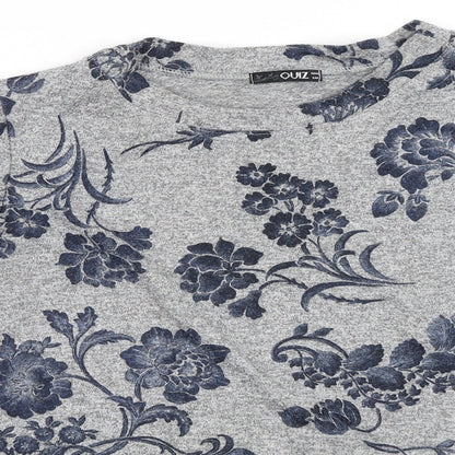 Close-up detail of Quiz women’s grey floral jumper, size UK 14