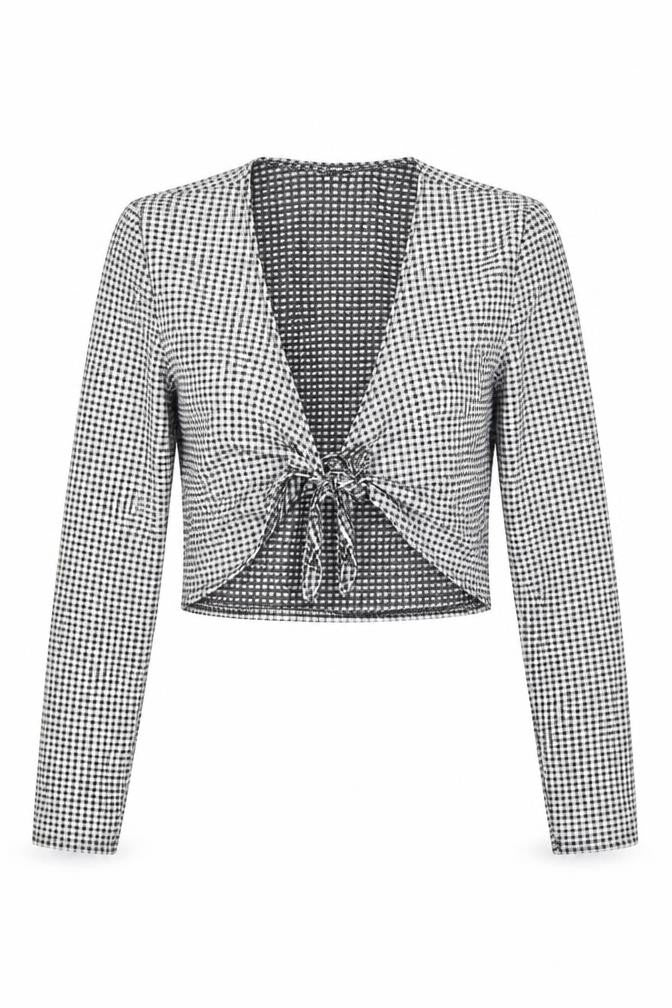 New Look Womens Black Check  Cropped Blouse Size 8