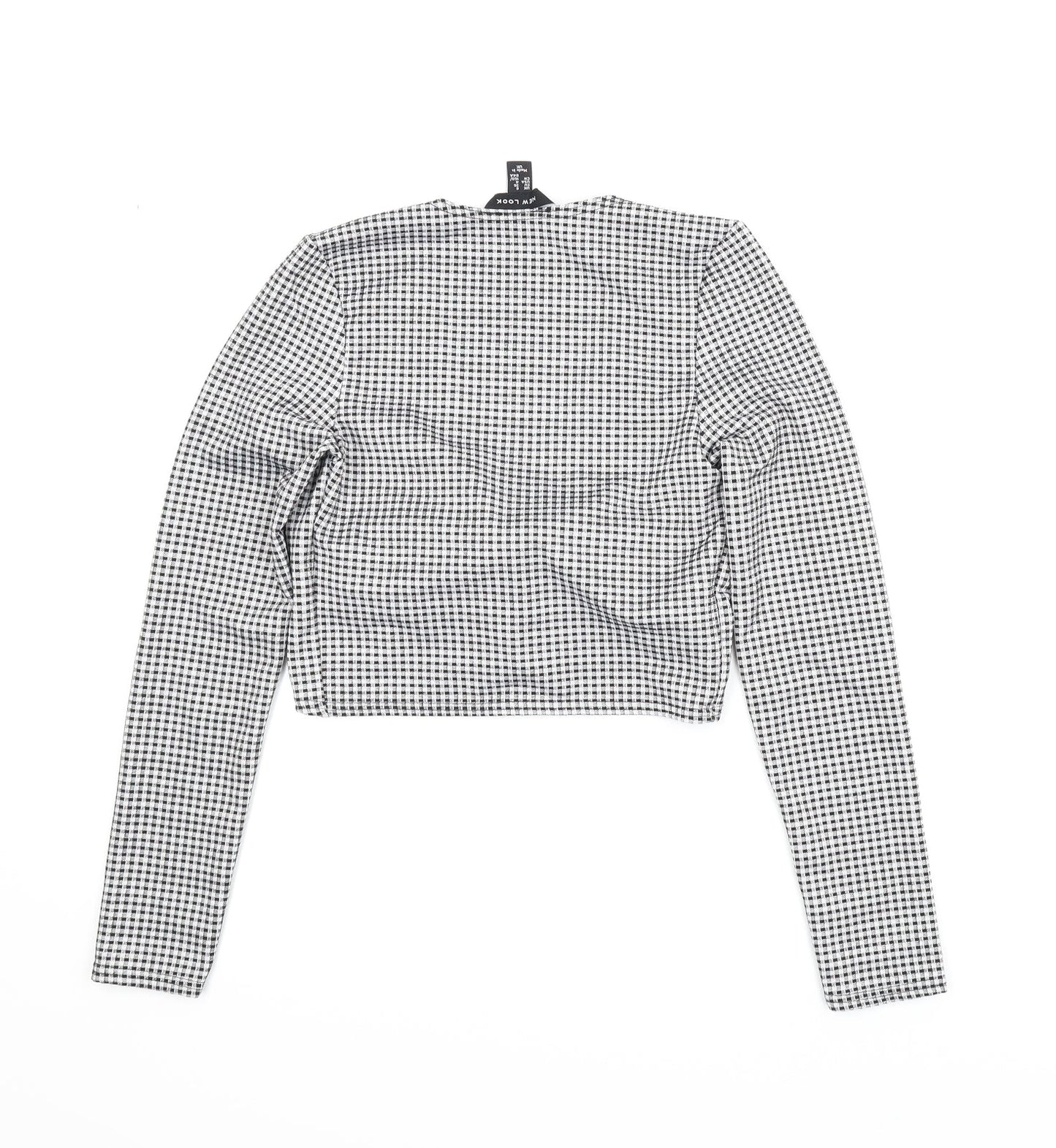 New Look Womens Black Check  Cropped Blouse Size 8