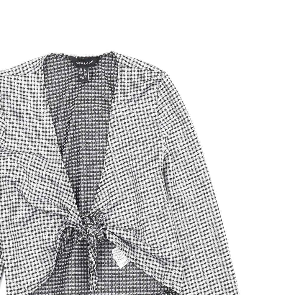 New Look Womens Black Check  Cropped Blouse Size 8