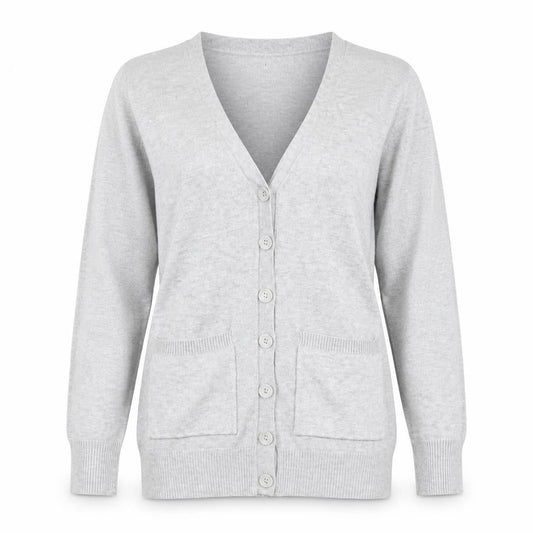 Front view of F&F women’s grey cardigan jumper, size UK 10