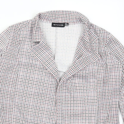 Close-up detail of PRETTYLITTLETHING Pretty Little Thig women’s red houndstooth jacket, size UK 8