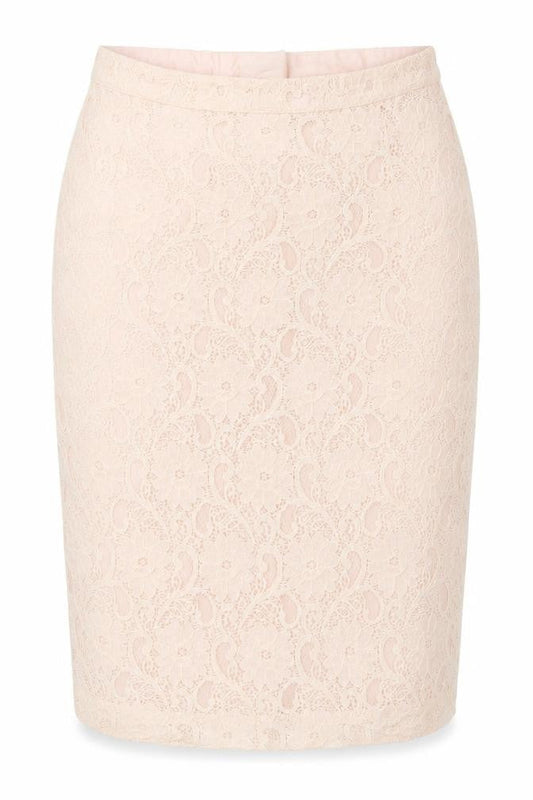 Front view of H&M women’s pink lace straight & pencil skirt, size UK 12