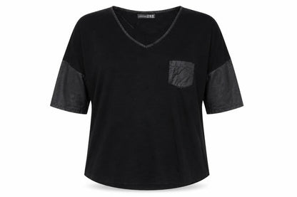 Front view of Atmosphere women’s black basic t-shirt, size UK 12