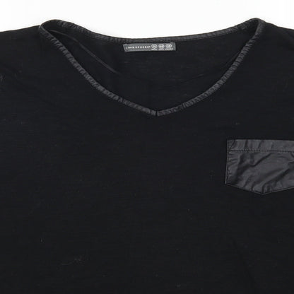 Close-up detail of Atmosphere women’s black basic t-shirt, size UK 12