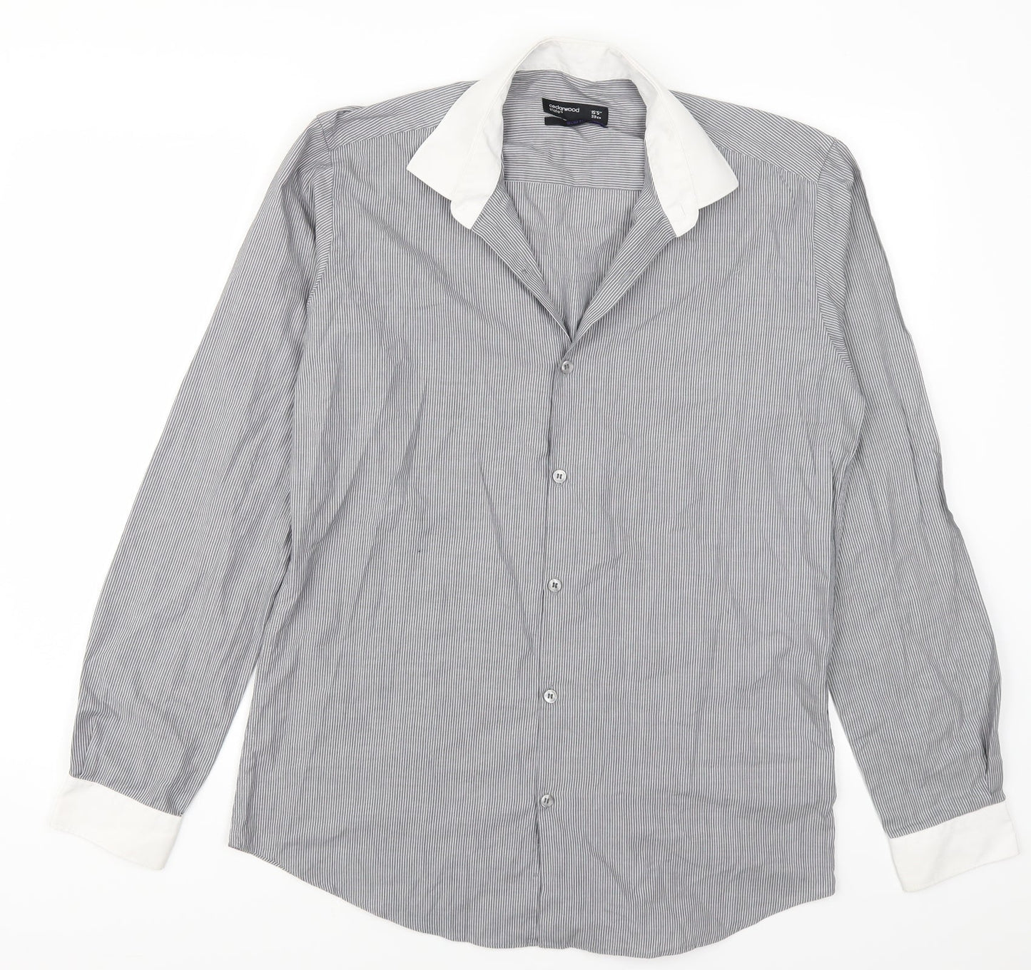 Cedarwood State Mens Grey Striped   Button-Up Size 15.5