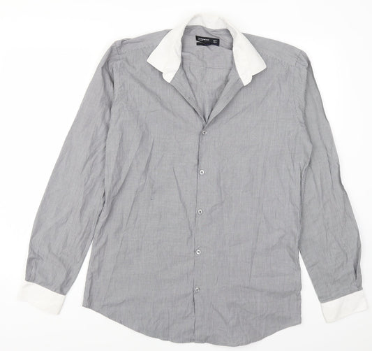 Cedarwood State Mens Grey Striped   Button-Up Size 15.5
