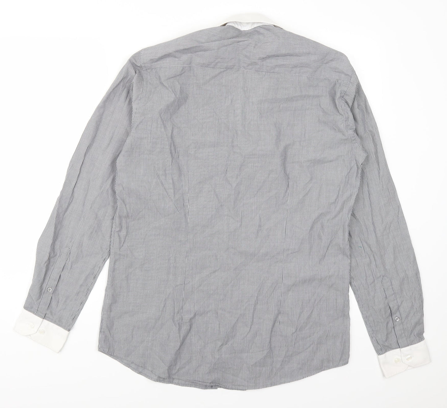 Cedarwood State Mens Grey Striped   Button-Up Size 15.5