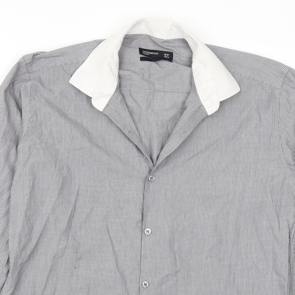 Cedarwood State Mens Grey Striped   Button-Up Size 15.5