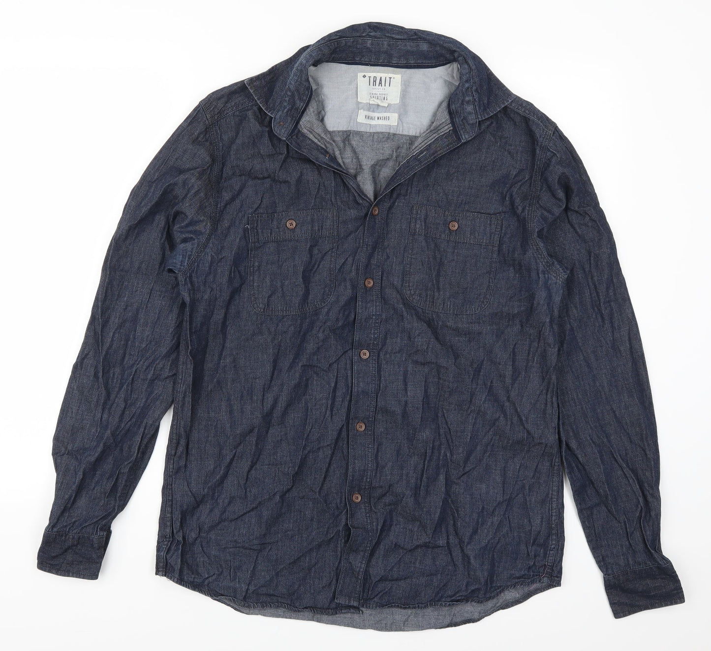 Trait Mens Blue  Denim  Button-Up Size M